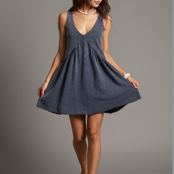 Boho  V-Neck Loose Knit Short Dress Gray - Picture 2 of 8